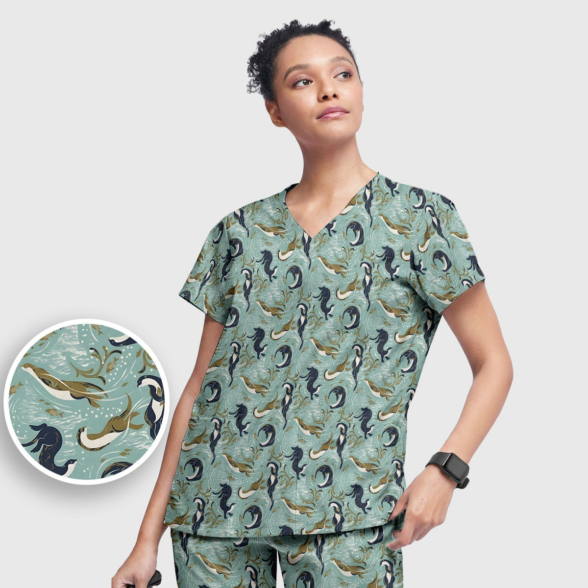 Sea Otter Wave Coastal Nurse Scrub Set