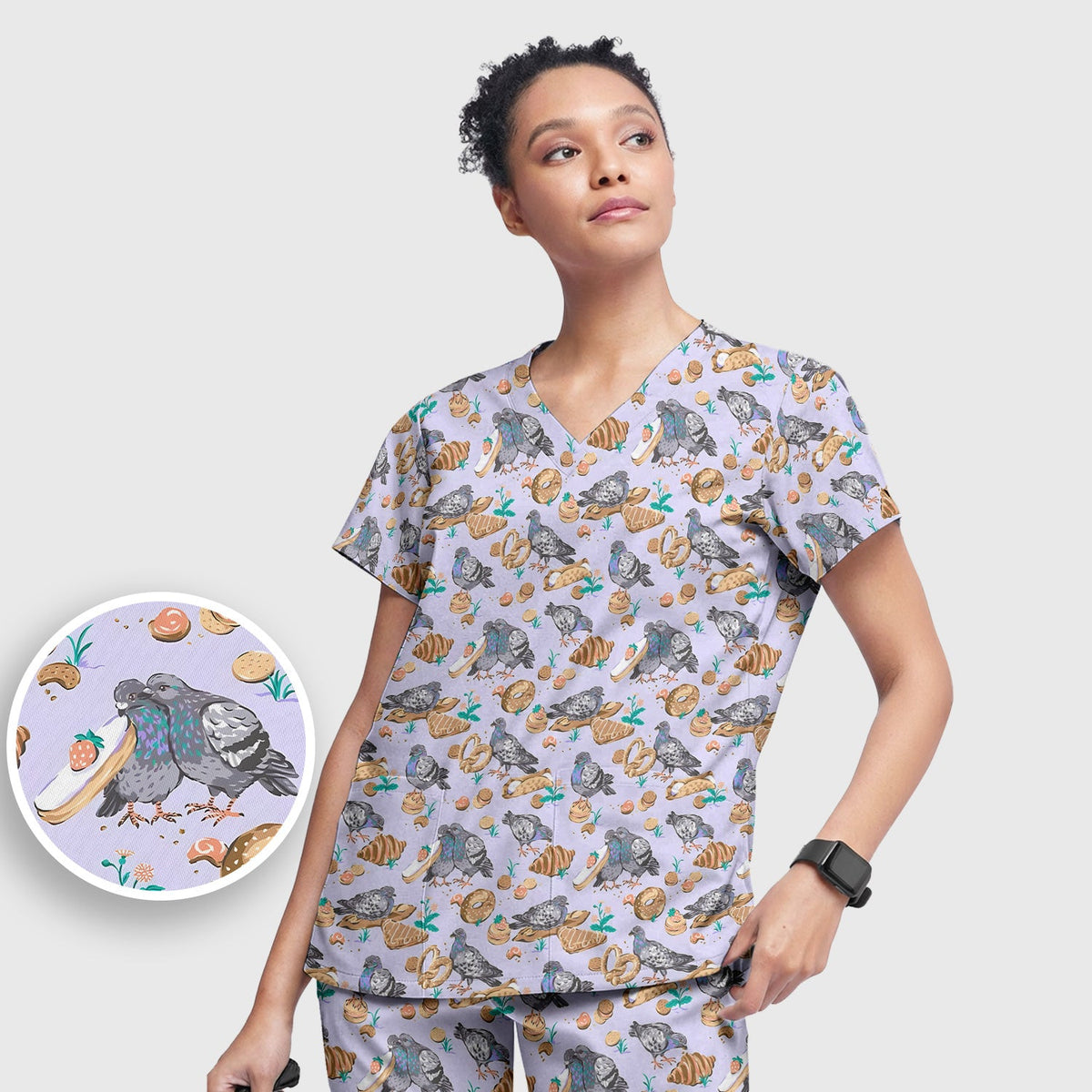 Pigeon Bread Snack Nurse Scrub Set