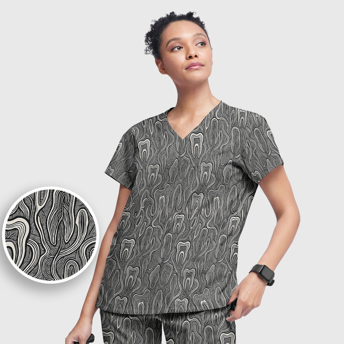 Dental Tooth Line Art Nurse Scrub Set