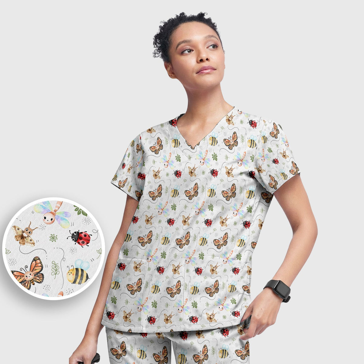 Colorful Garden Insect Nurse Scrub Set