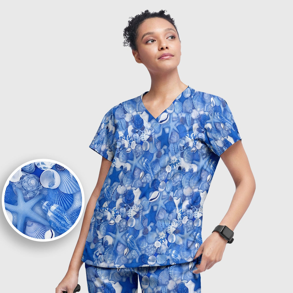 Blue Seashell Starfish Ocean Nurse Scrub Set