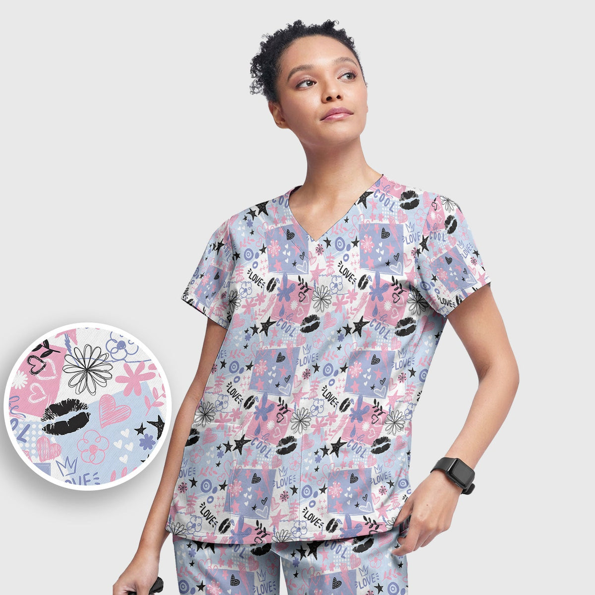 Love Hearts Doodle Nurse Scrub Set