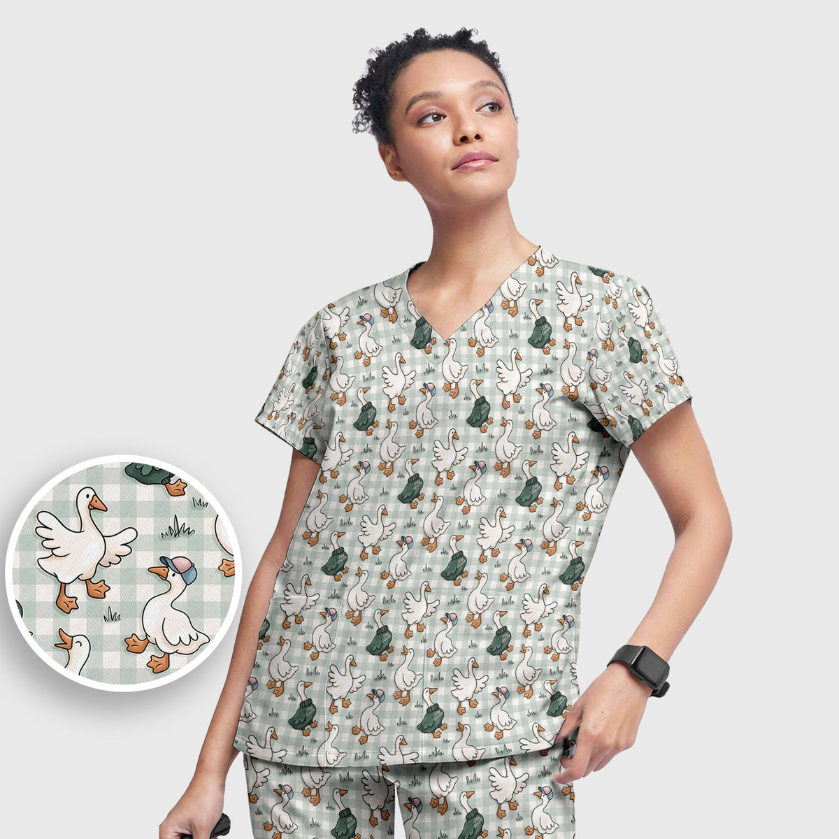 Goose Sweater Plaid Nurse Scrub Set