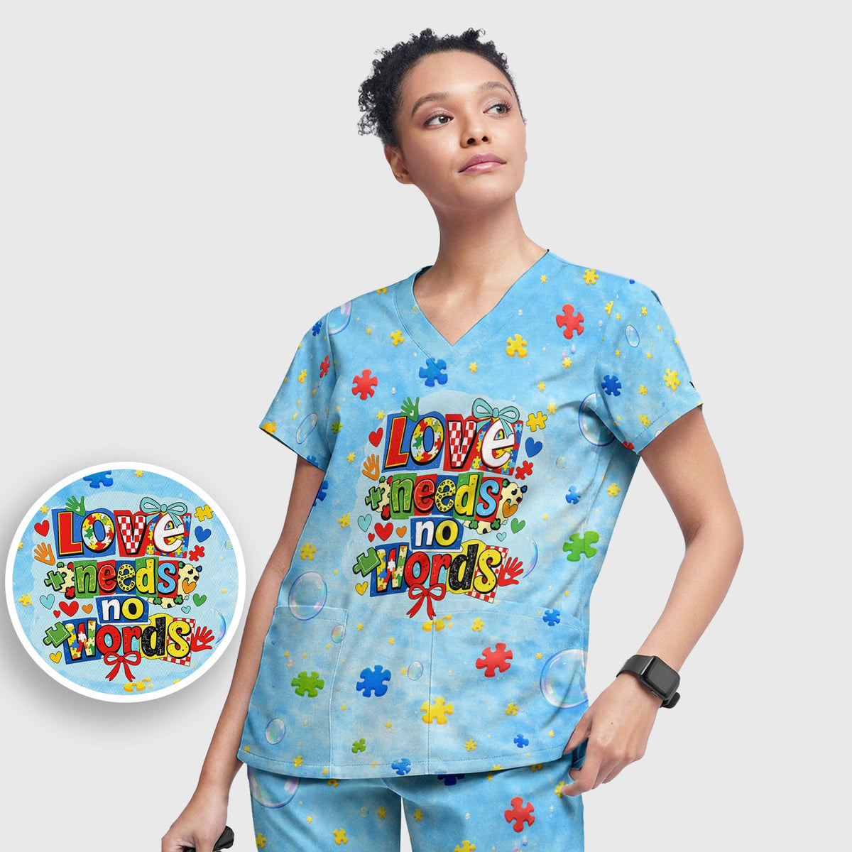 Autism Awareness Love Needs No Words Nurse Scrub Set