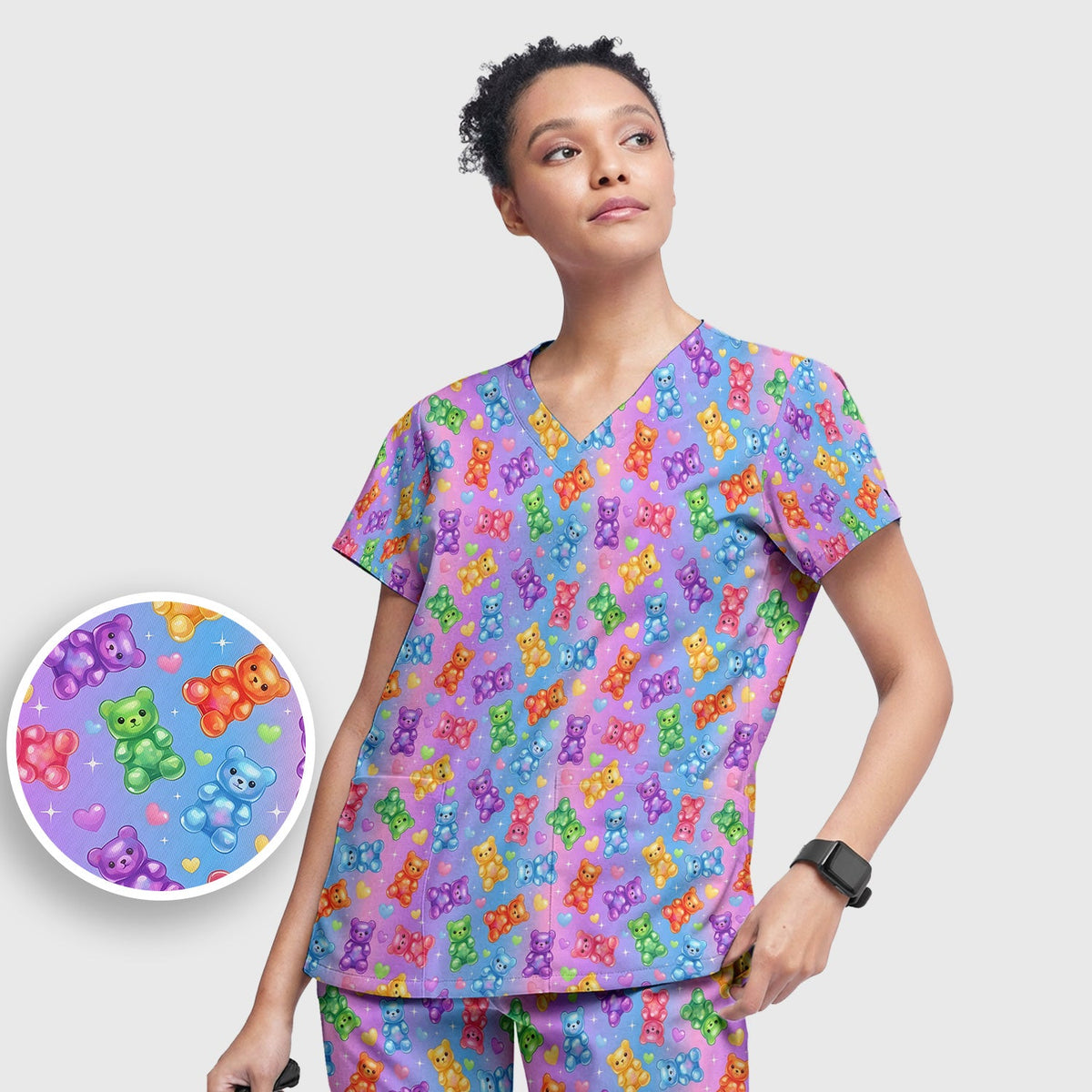 Colorful Gummy Bear Nurse Scrub Set