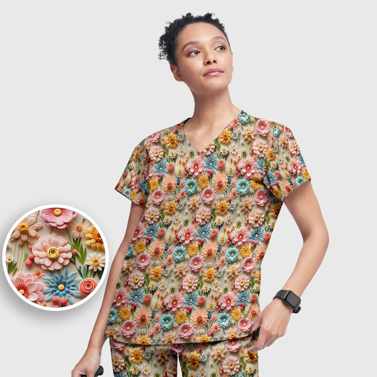 Colorful Blooming Wildflower Nurse Scrub Set