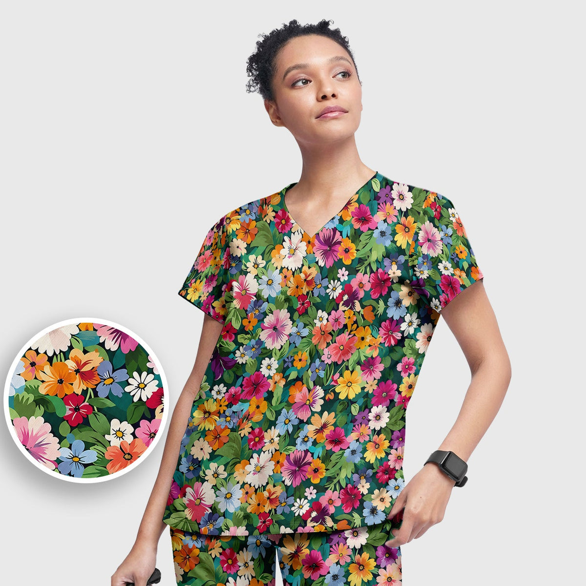 Colorful Wildflower Garden Nurse Scrub Set