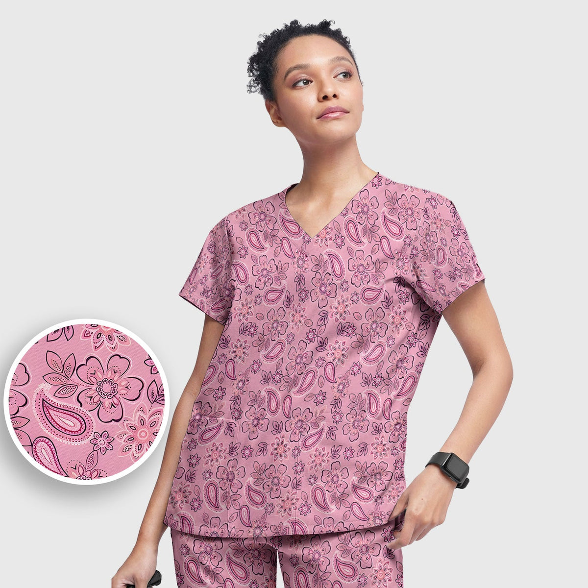 Pink Paisley Floral Nurse Scrub Set
