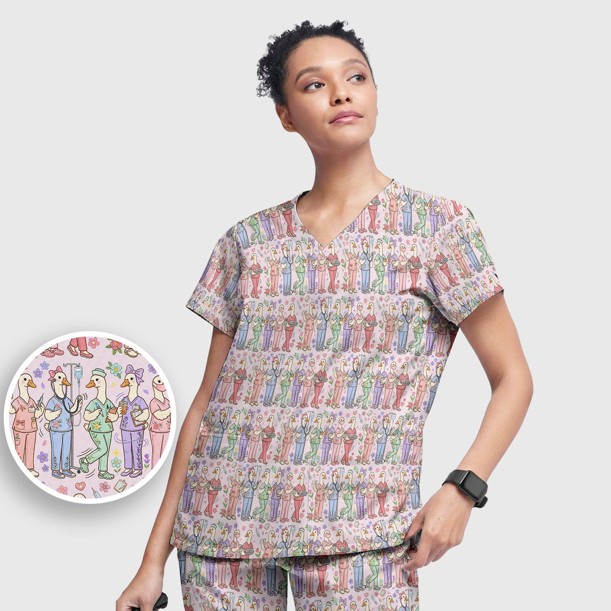Goose Characters Floral Nurse Scrub Set