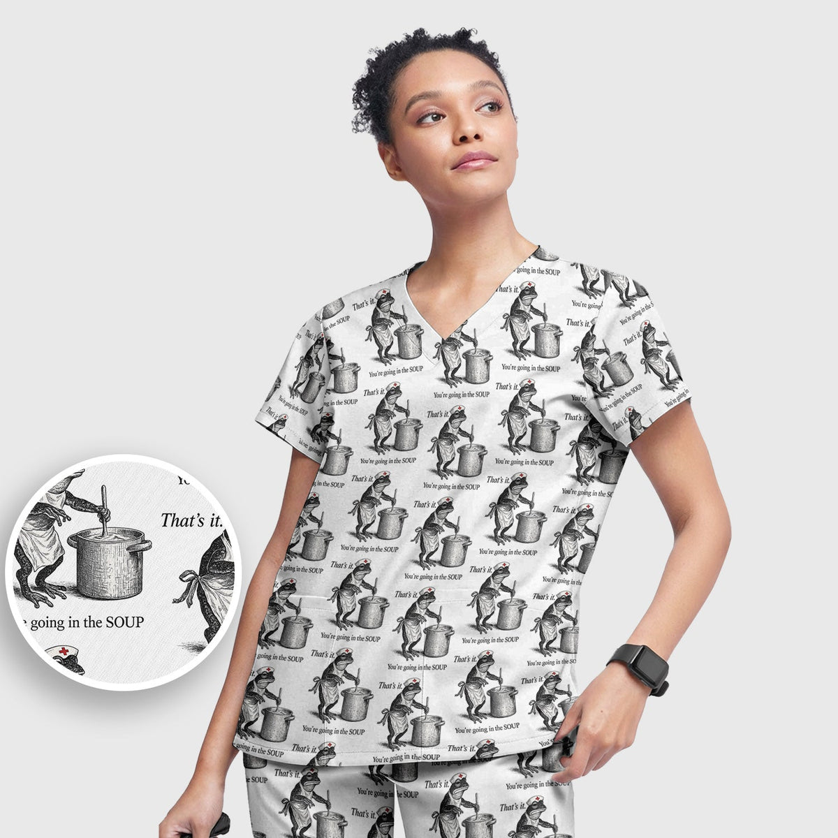 Frog Cooking Soup Vintage Nurse Scrub Set