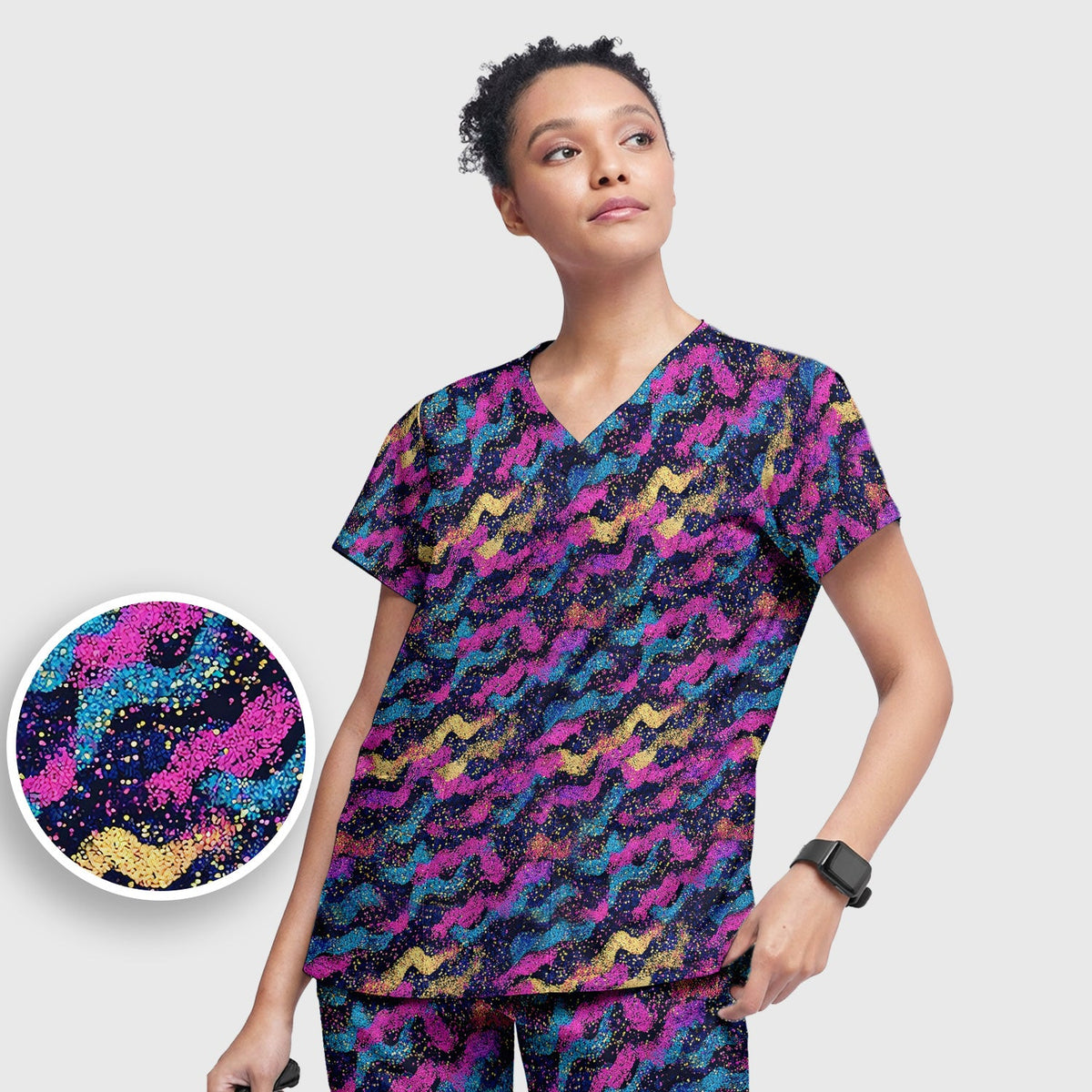 Neon Glitter Galaxy Nurse Scrub Set