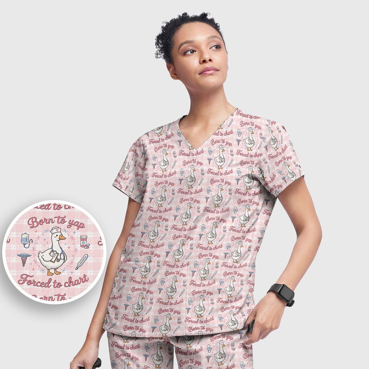 Goose Born To Yap Forced To Chart Nurse Scrub Set