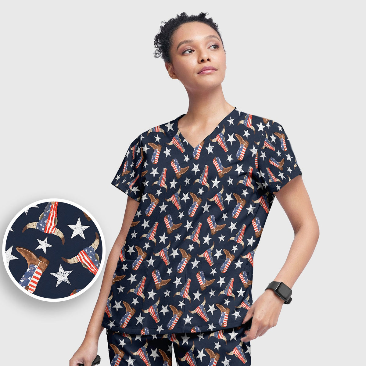 Western Boots Stars Nurse Scrub Set