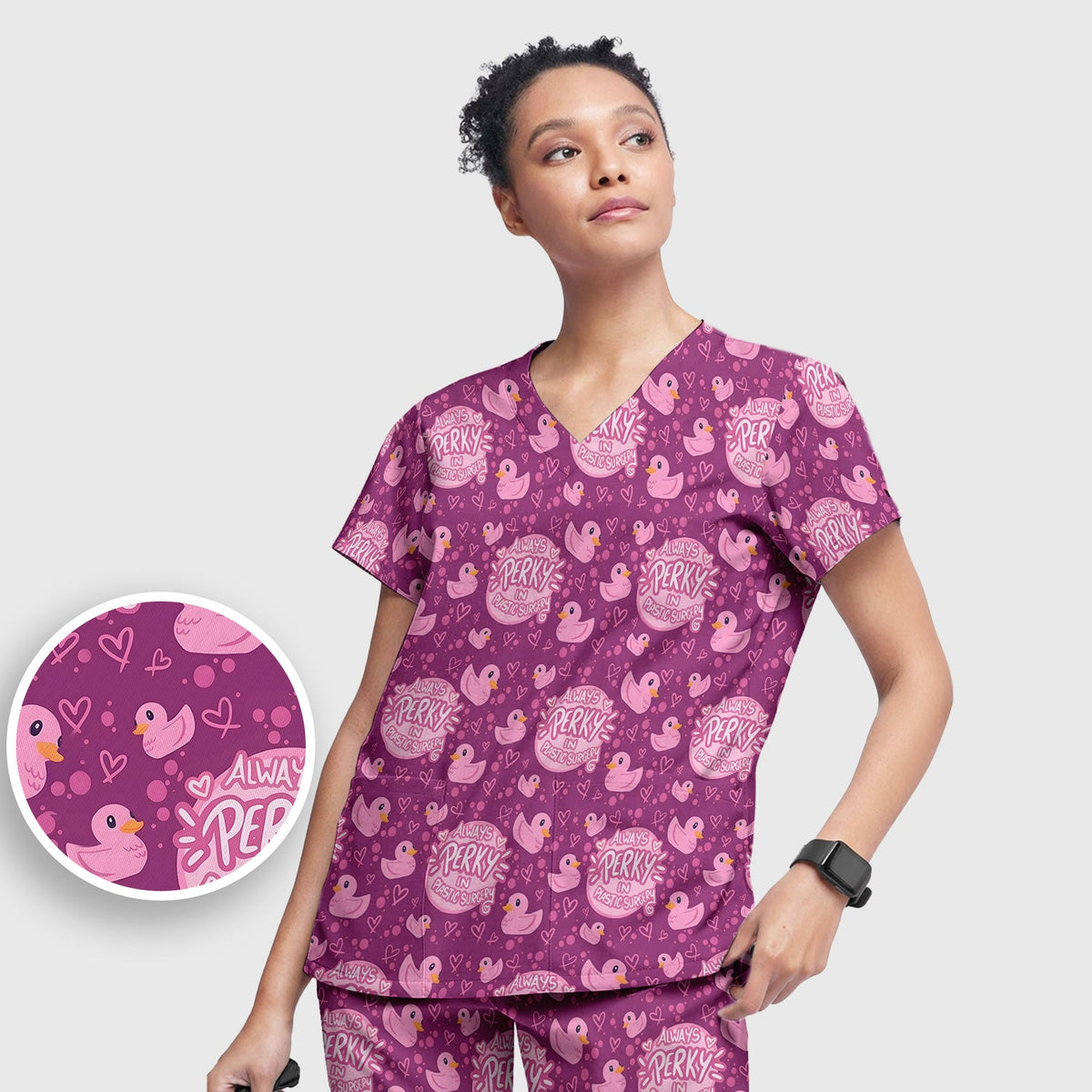 Always Perky Plastic Surgery Duck Nurse Scrub Set
