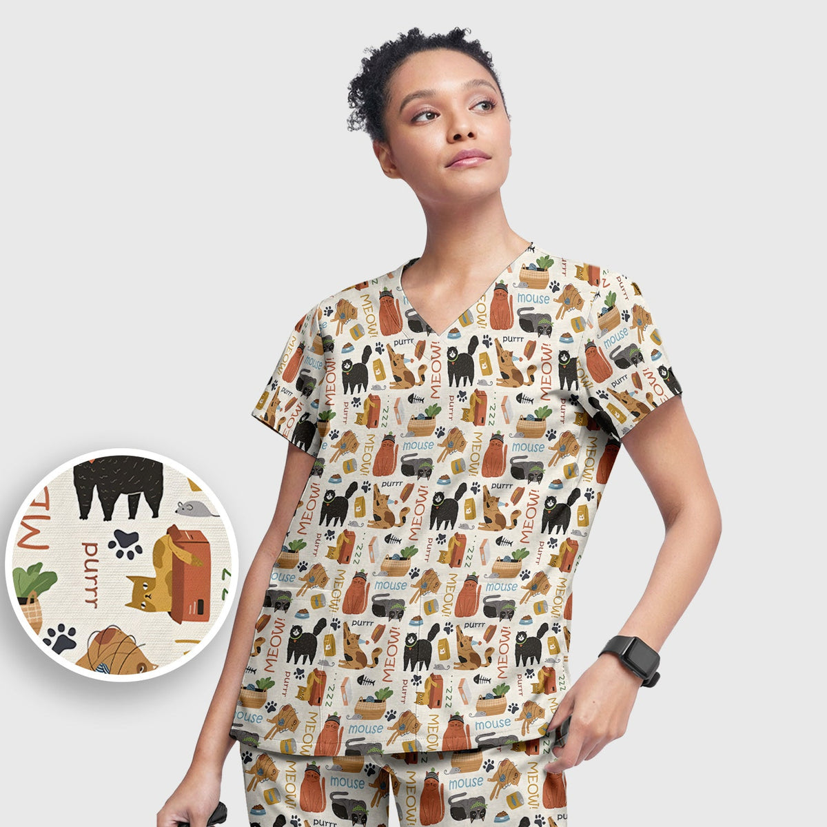 Meow Purr Cat Nurse Scrub Set