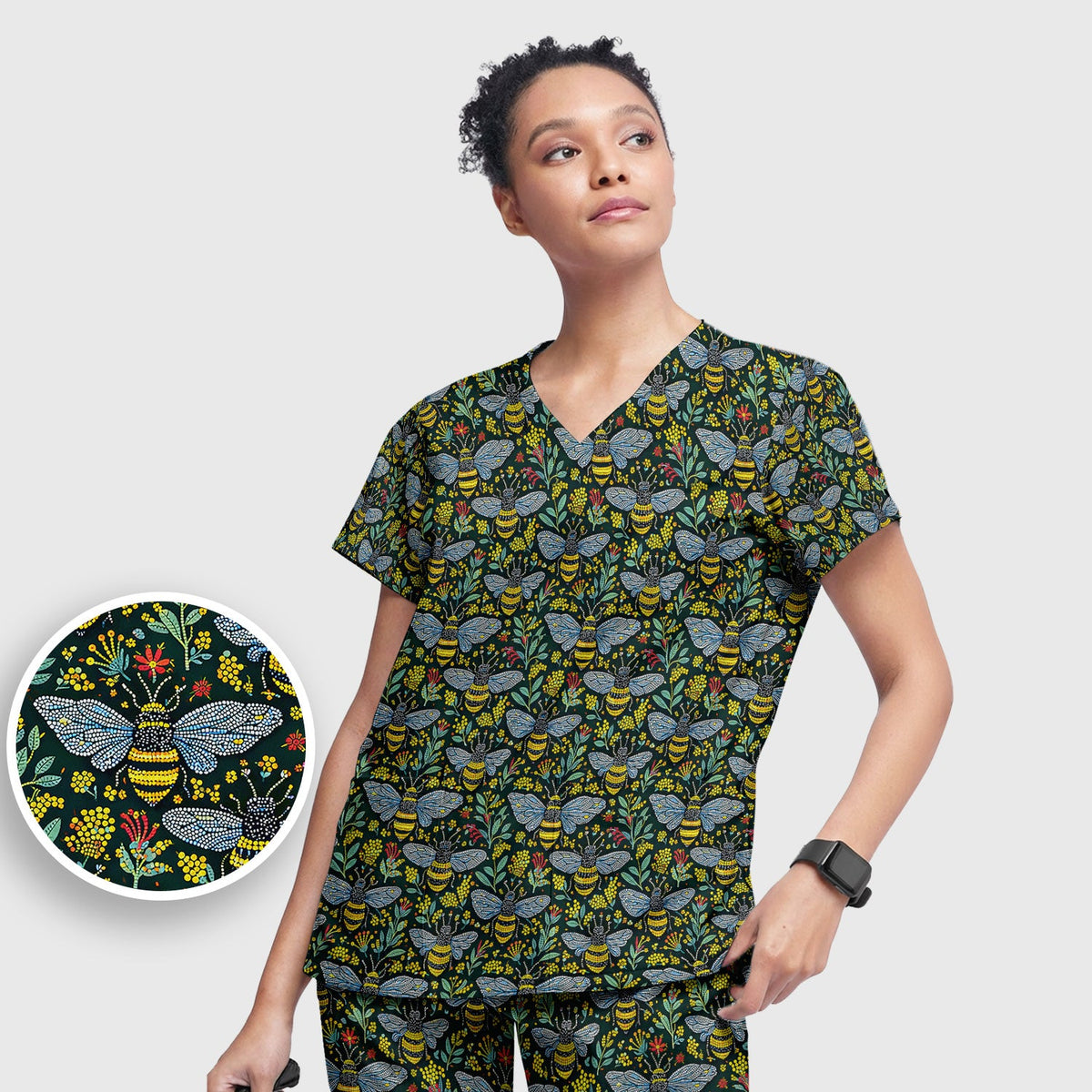 Honey Bee Wildflower Garden Nurse Scrub Set