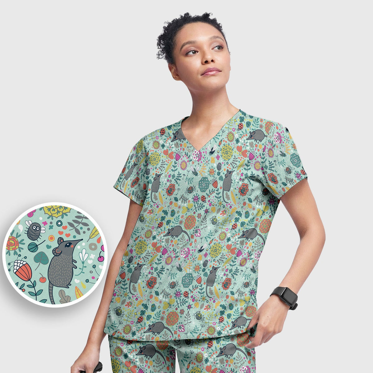 Woodland Mouse Floral Nurse Scrub Set
