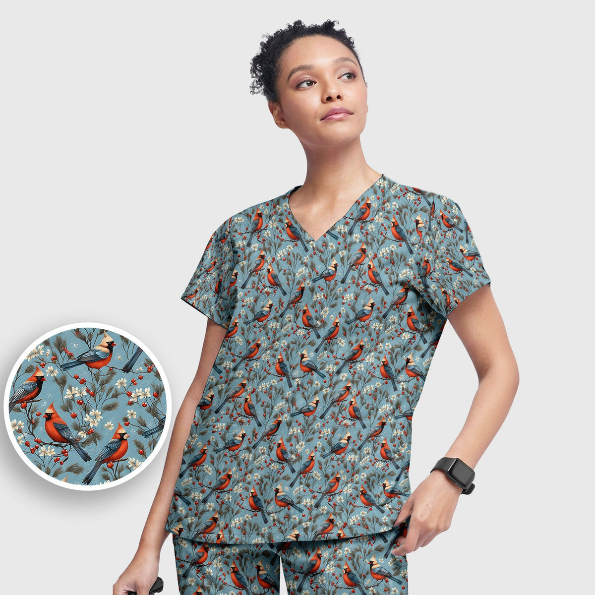 Cardinal Berry Blossom Nurse Scrub Set