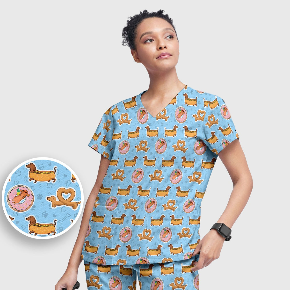 Dachshund Donut Heart Nurse Scrub Set