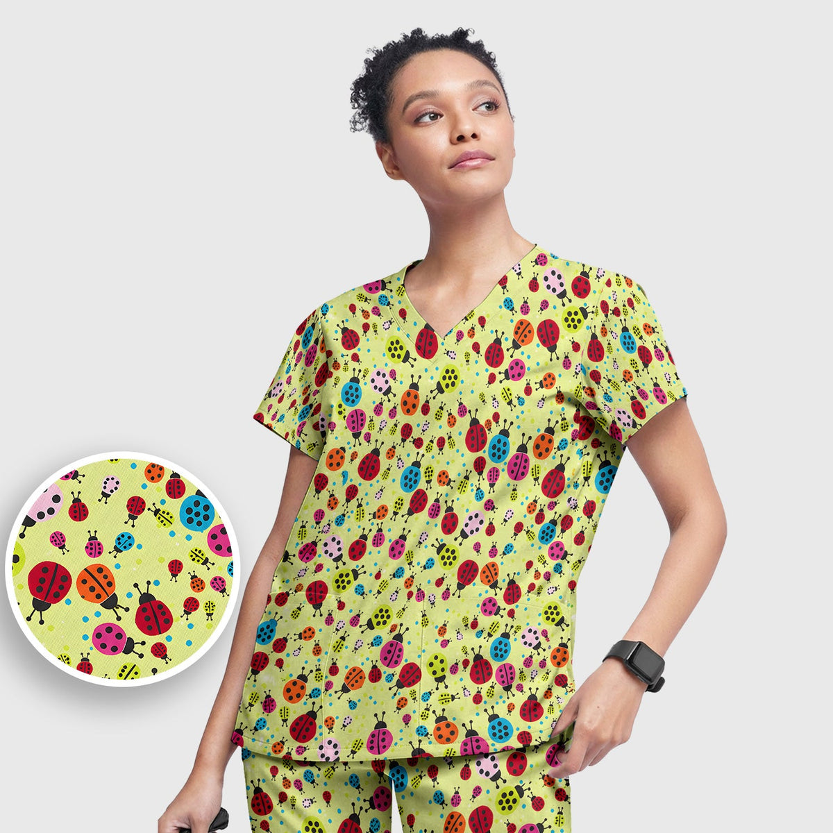 Colorful Ladybug Garden Nurse Scrub Set