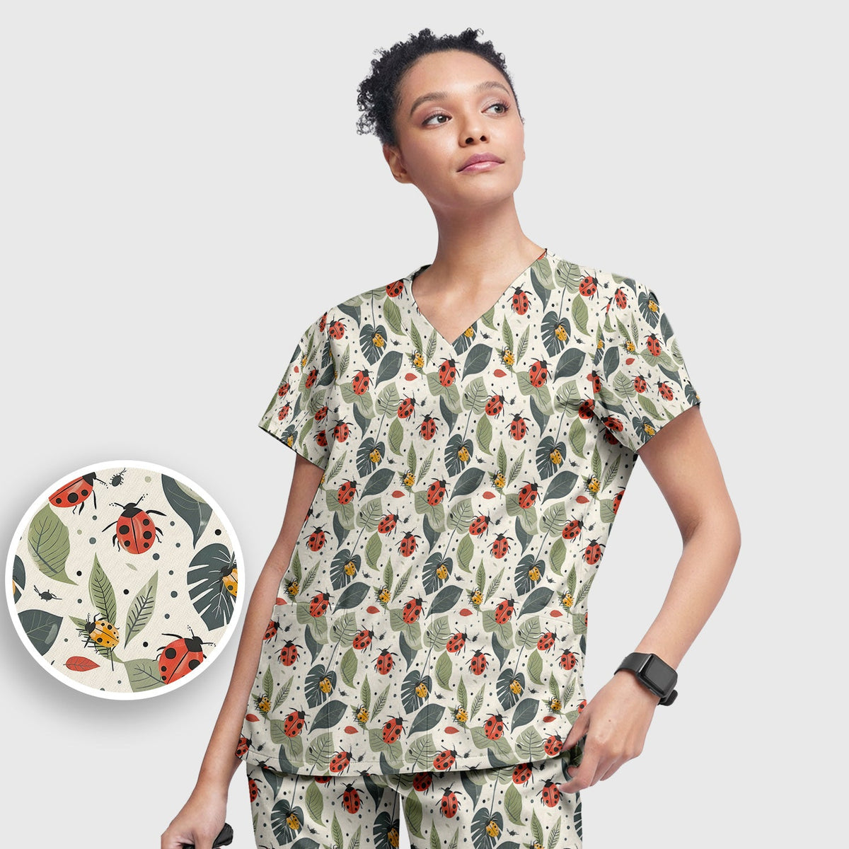 Ladybug Leaf Nature Nurse Scrub Set