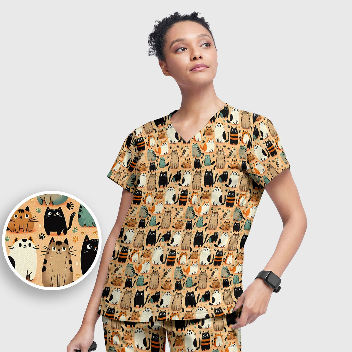 Cat Parade Doodle Nurse Scrub Set