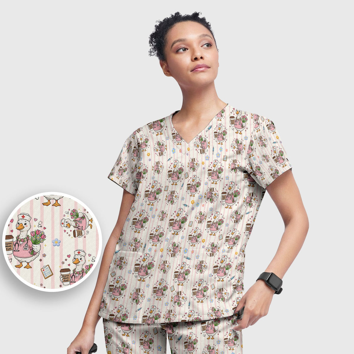 Cartoon Nurse Goose Scrub Set