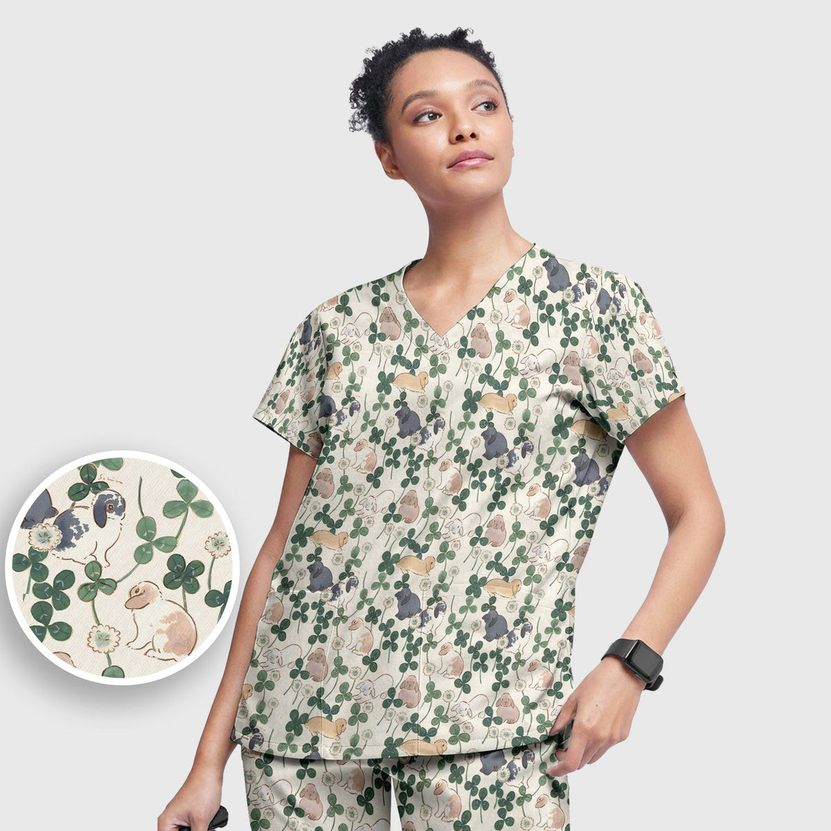 Bunny Clover Garden Meadow Nurse Scrub Set