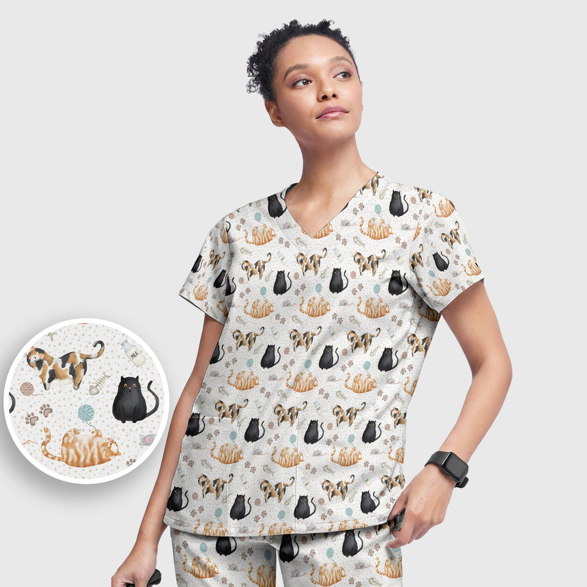 Cat Yarn Paw Nurse Scrub Set