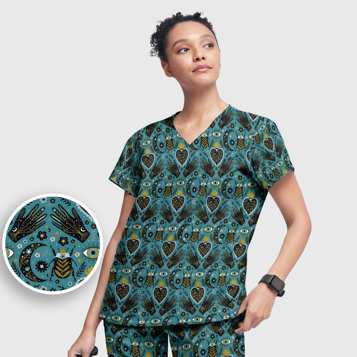 Mystic Celestial Heart Evil Eye Nurse Scrub Set