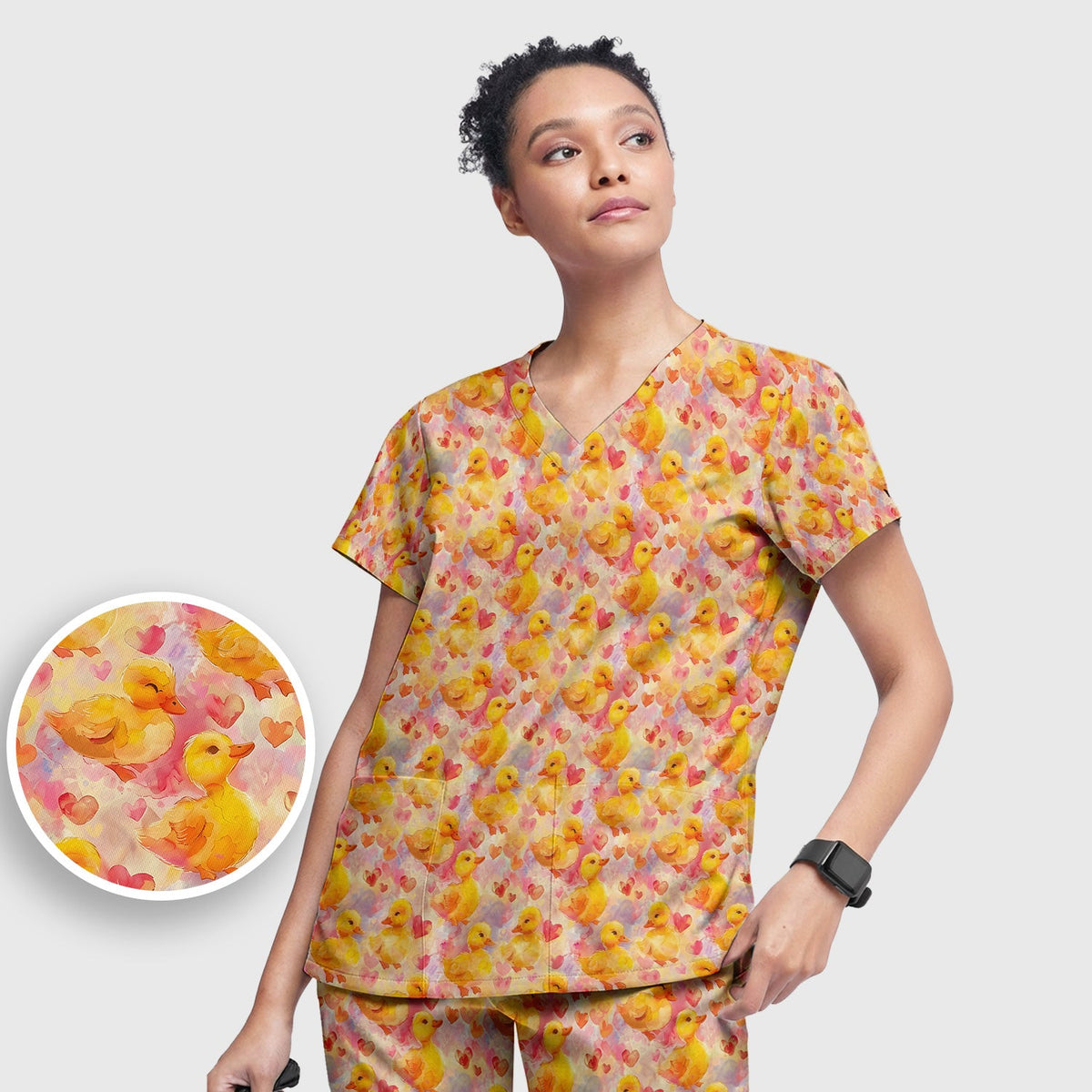 Duck Heart Watercolor Nurse Scrub Set