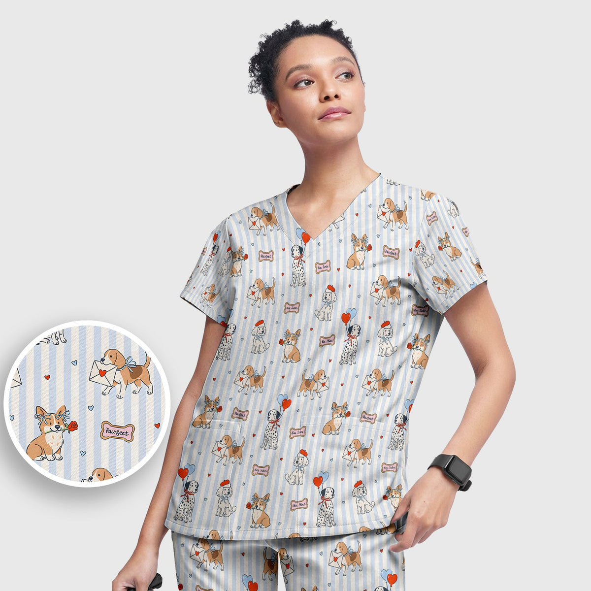 Valentine Puppy Heart Nurse Scrub Set