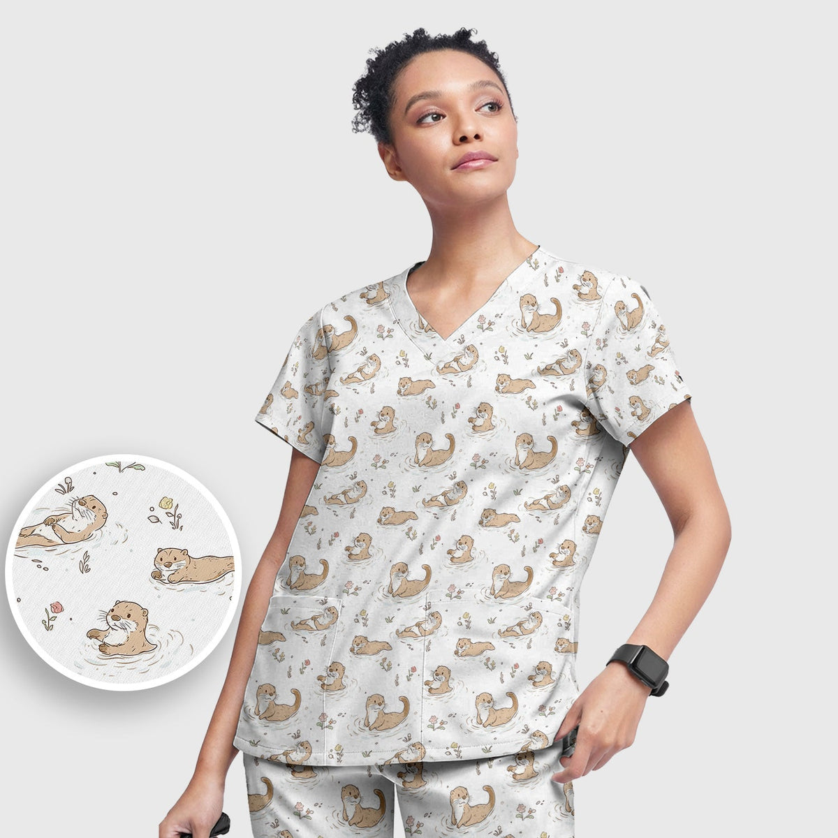 Otter Swimming Floating Water Nurse Scrub Set