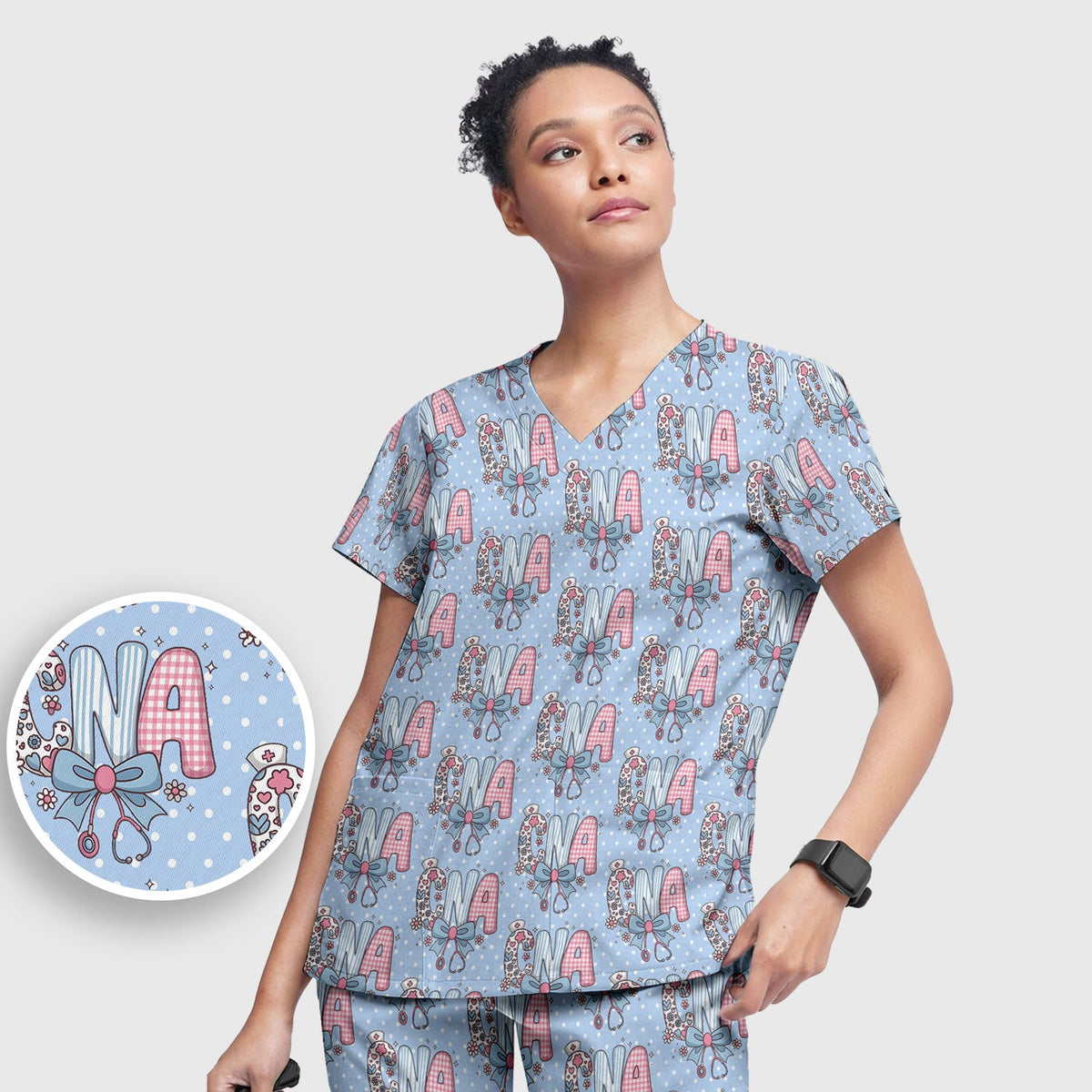 Floral Bow Nurse Scrub Set