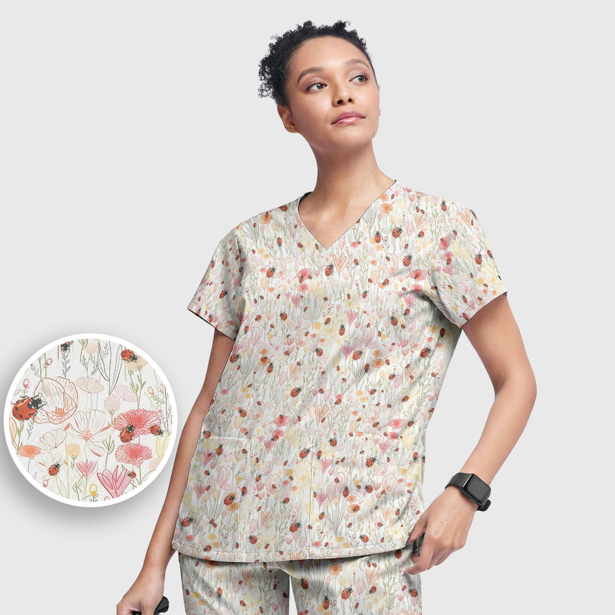 Wildflower Ladybug Garden Nurse Scrub Set
