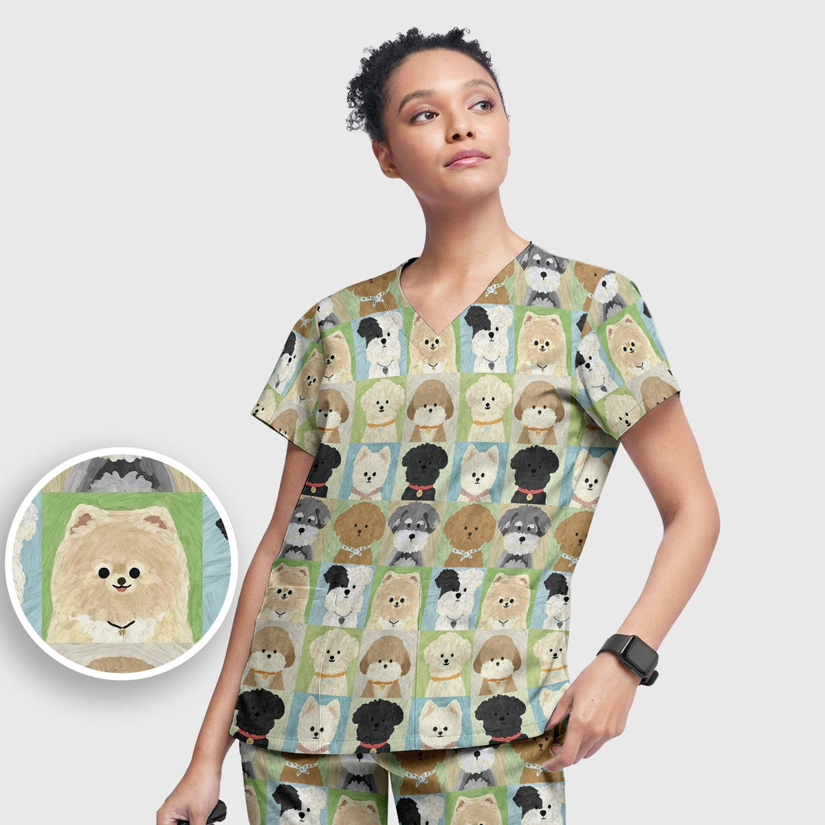 Adorable Different Dog Breeds Nurse Scrub Set
