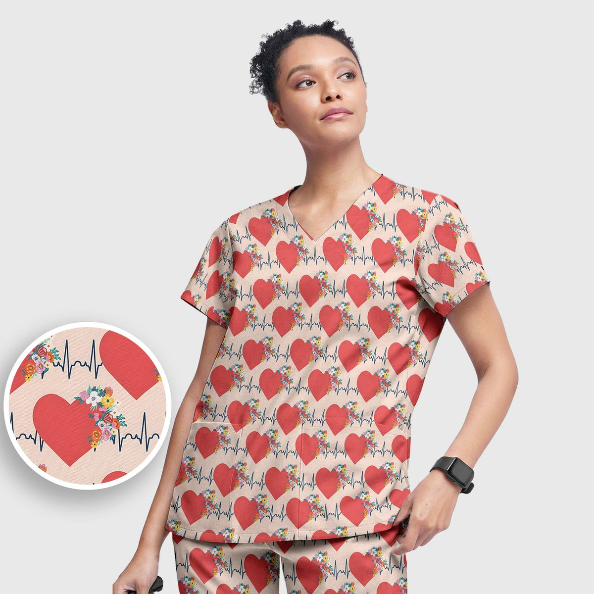 Heartbeat Floral Nurse Scrub Set