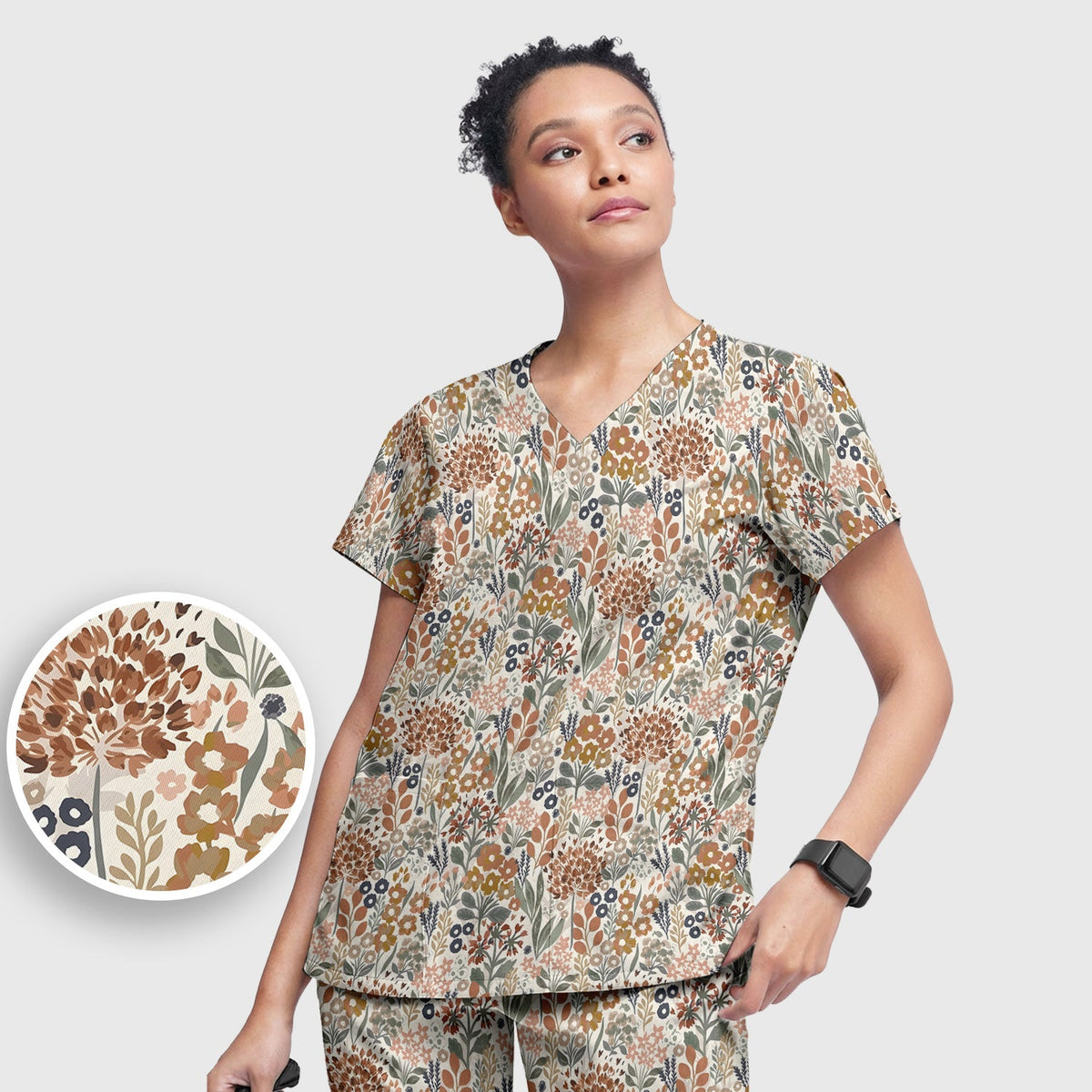 Vintage Botanical Floral Nurse Scrub Set