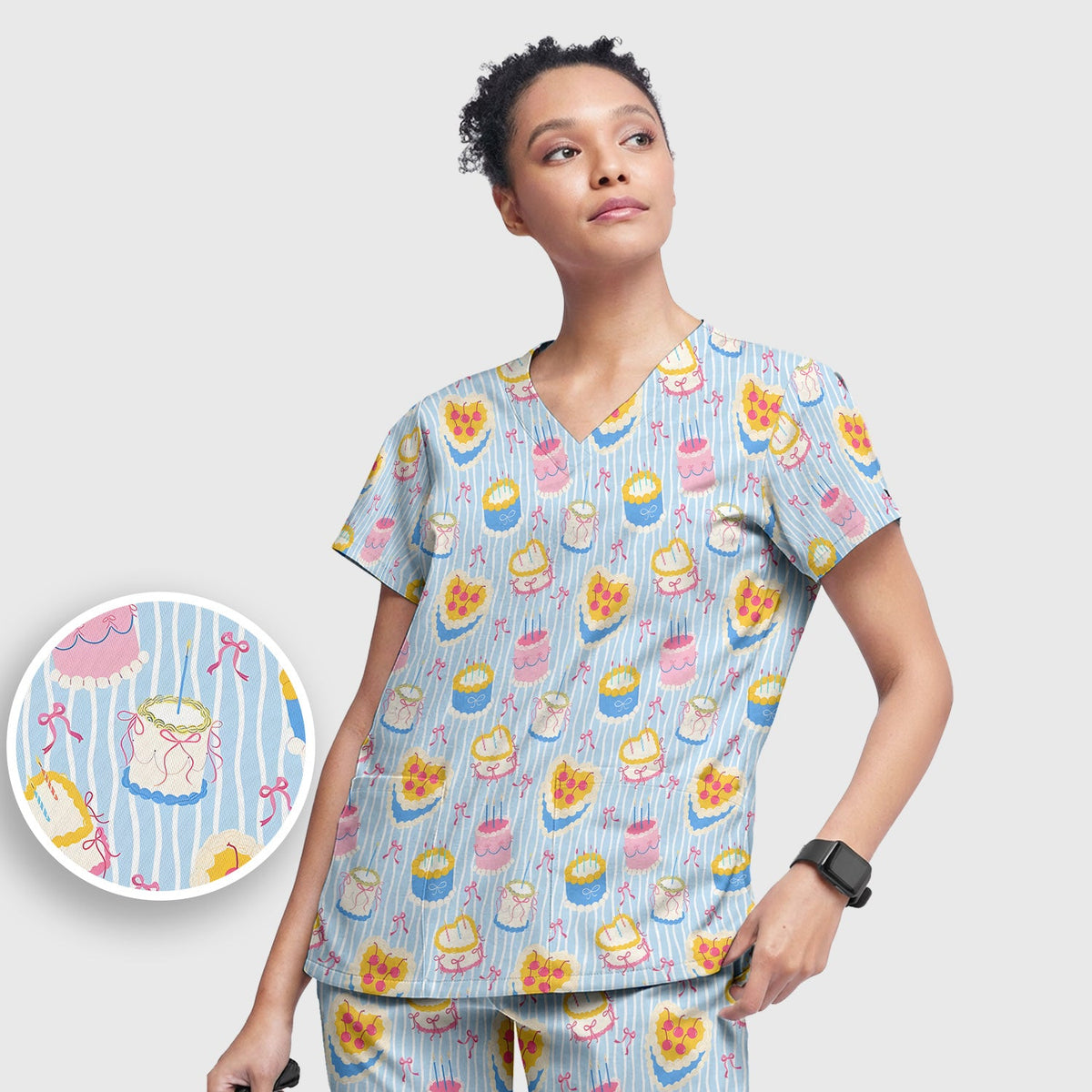 Coquette Cake Bow Stripe Nurse Scrub Set