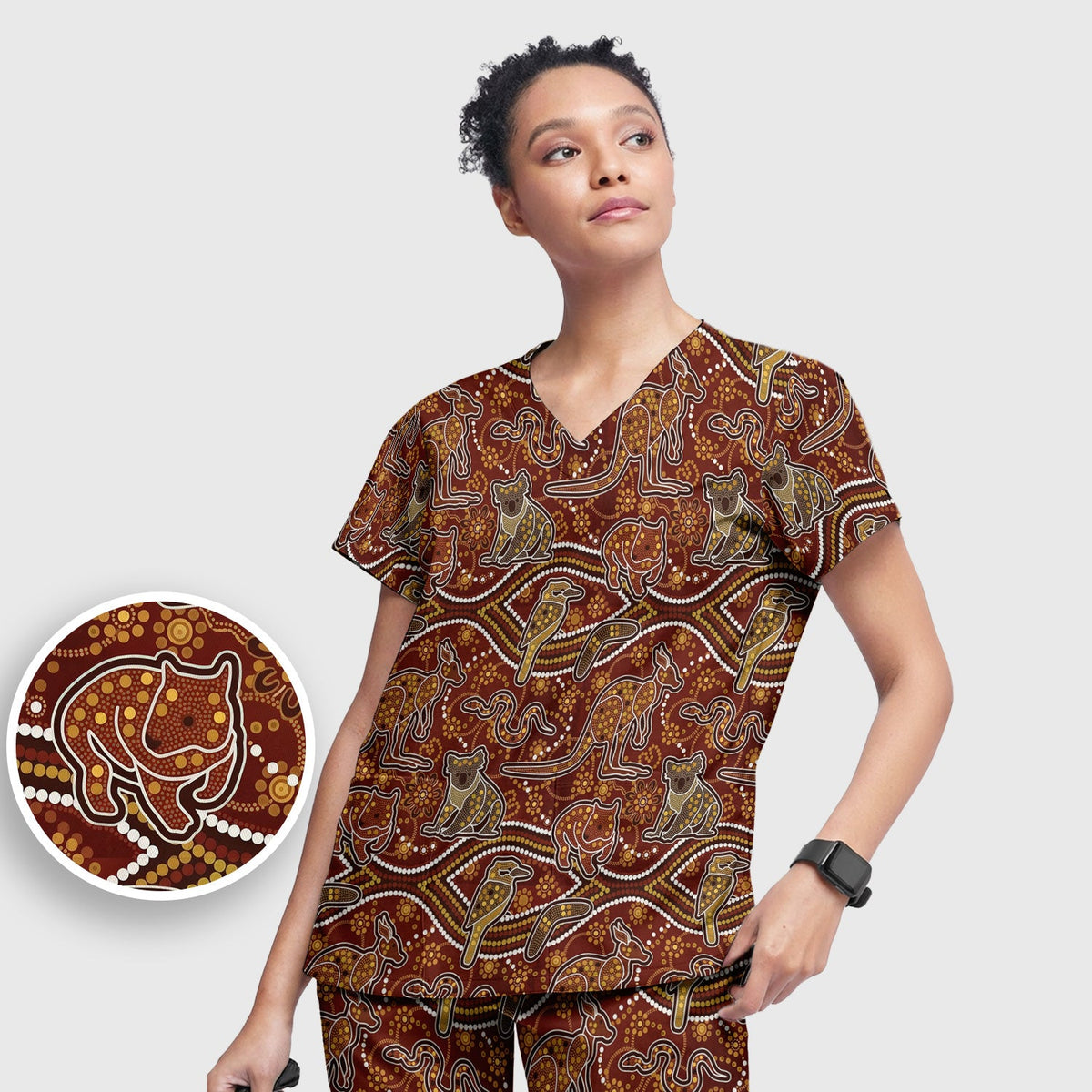 Australian Kangaroo Koala Aboriginal Nurse Scrub Set