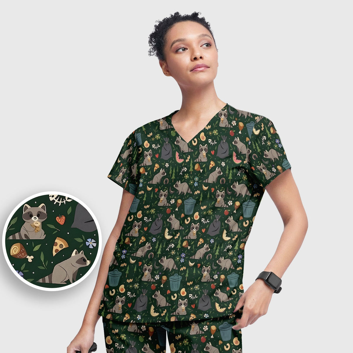 Raccoon Forest Food Nurse Scrub Set