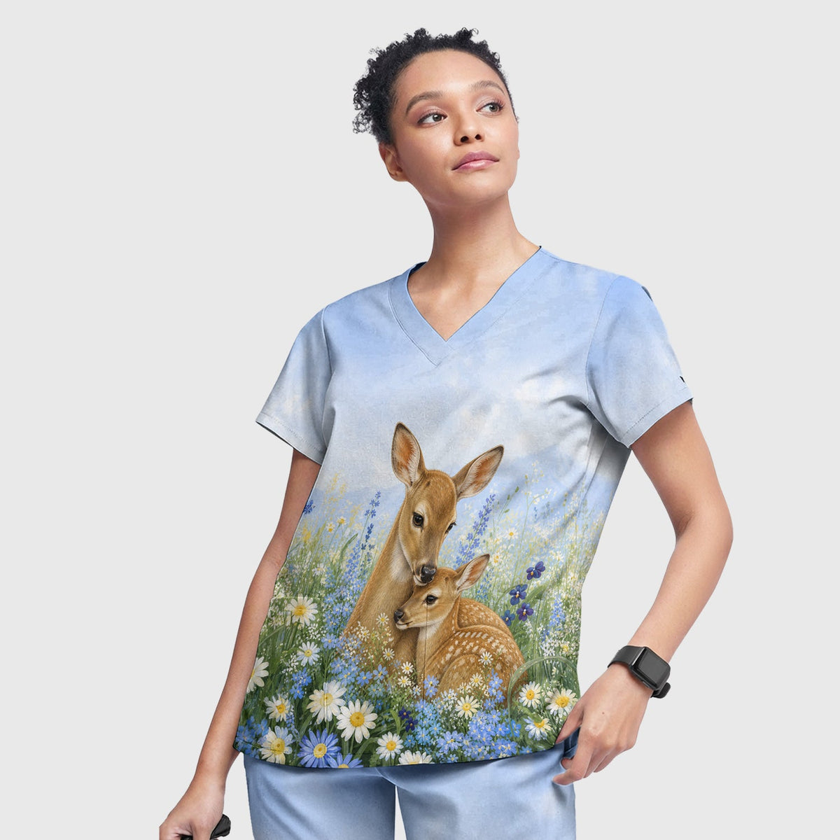 Deer Mother Baby Meadow Nurse Scrub Set