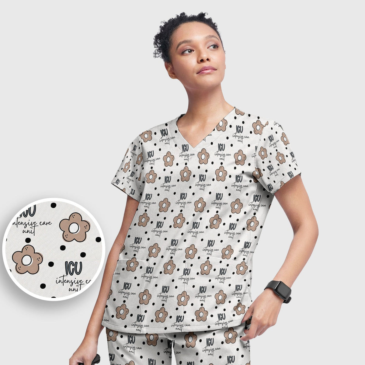 ICU Flower Polka Dot Nurse Scrub Set