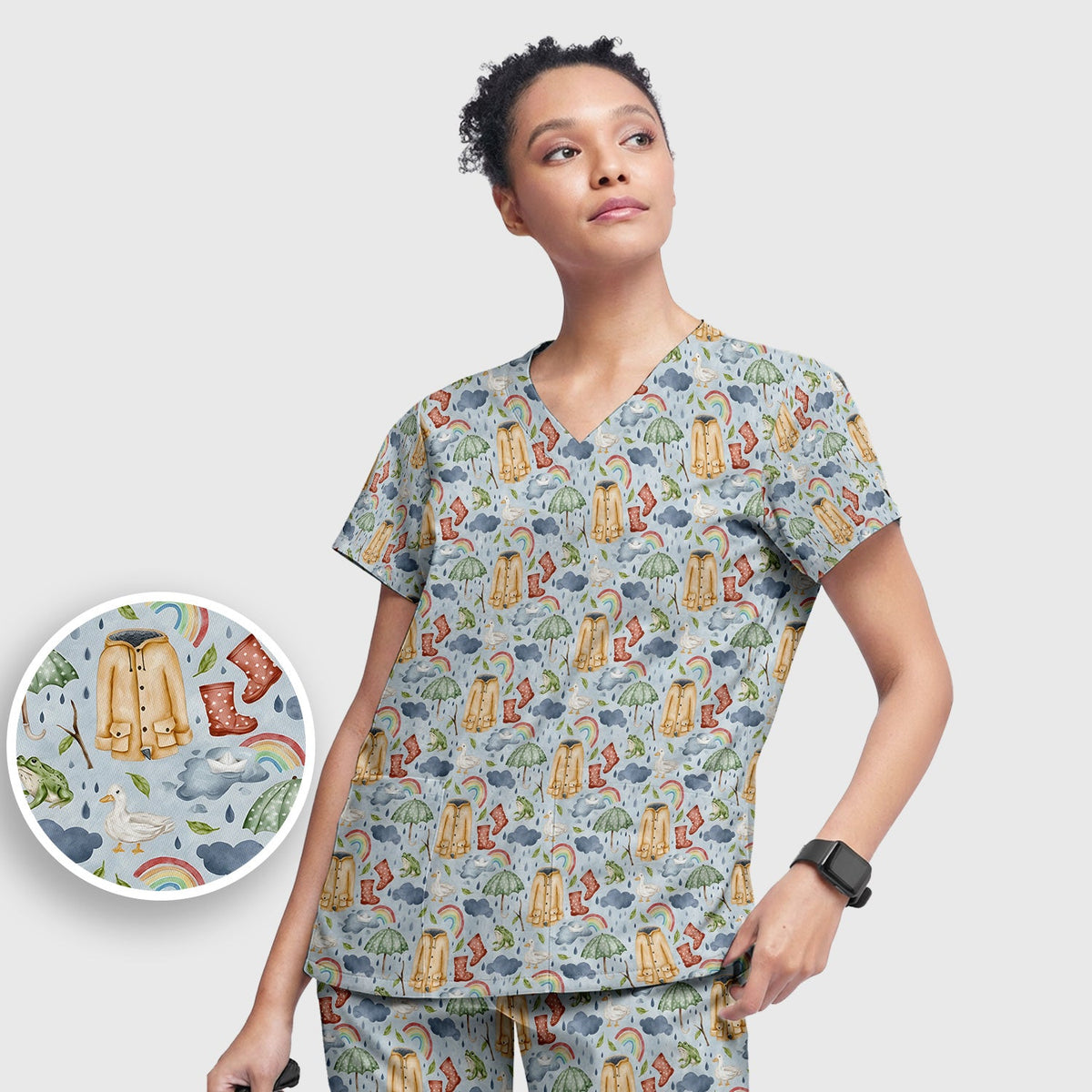Rainy Day Ducks & Frog Nurse Scrub Set