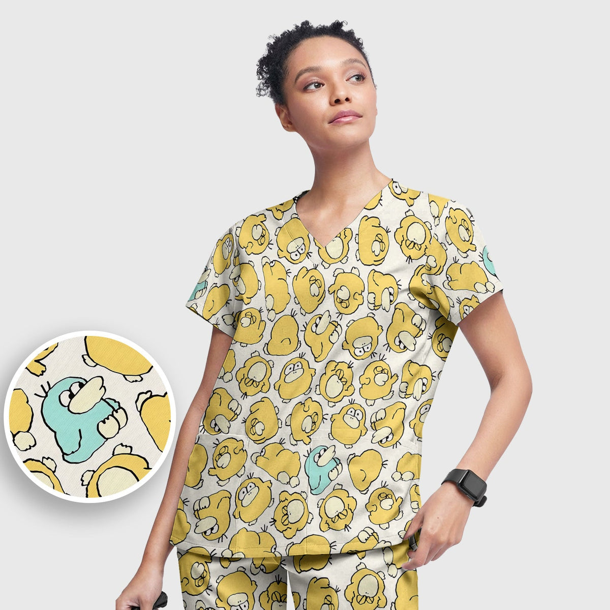 Yellow Cartoon Duck Nurse Scrub Set