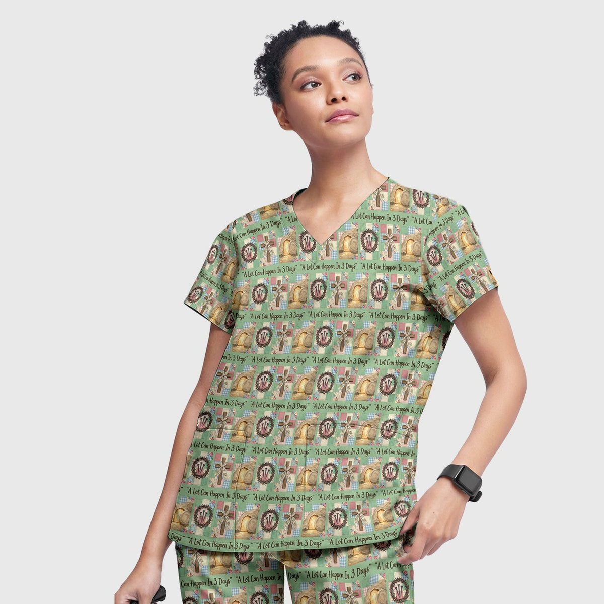 Christian Easter Cross Nurse Scrub Set
