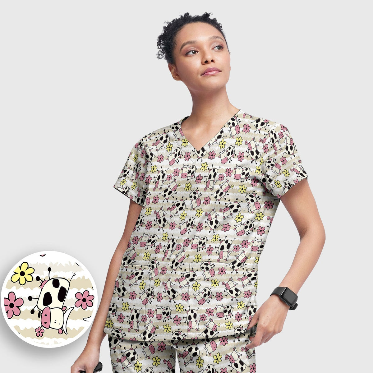 Cow Flower Meadow Nurse Scrub Set