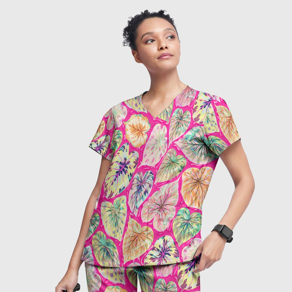 Tropical Colorful Leaf Nurse Scrub Set