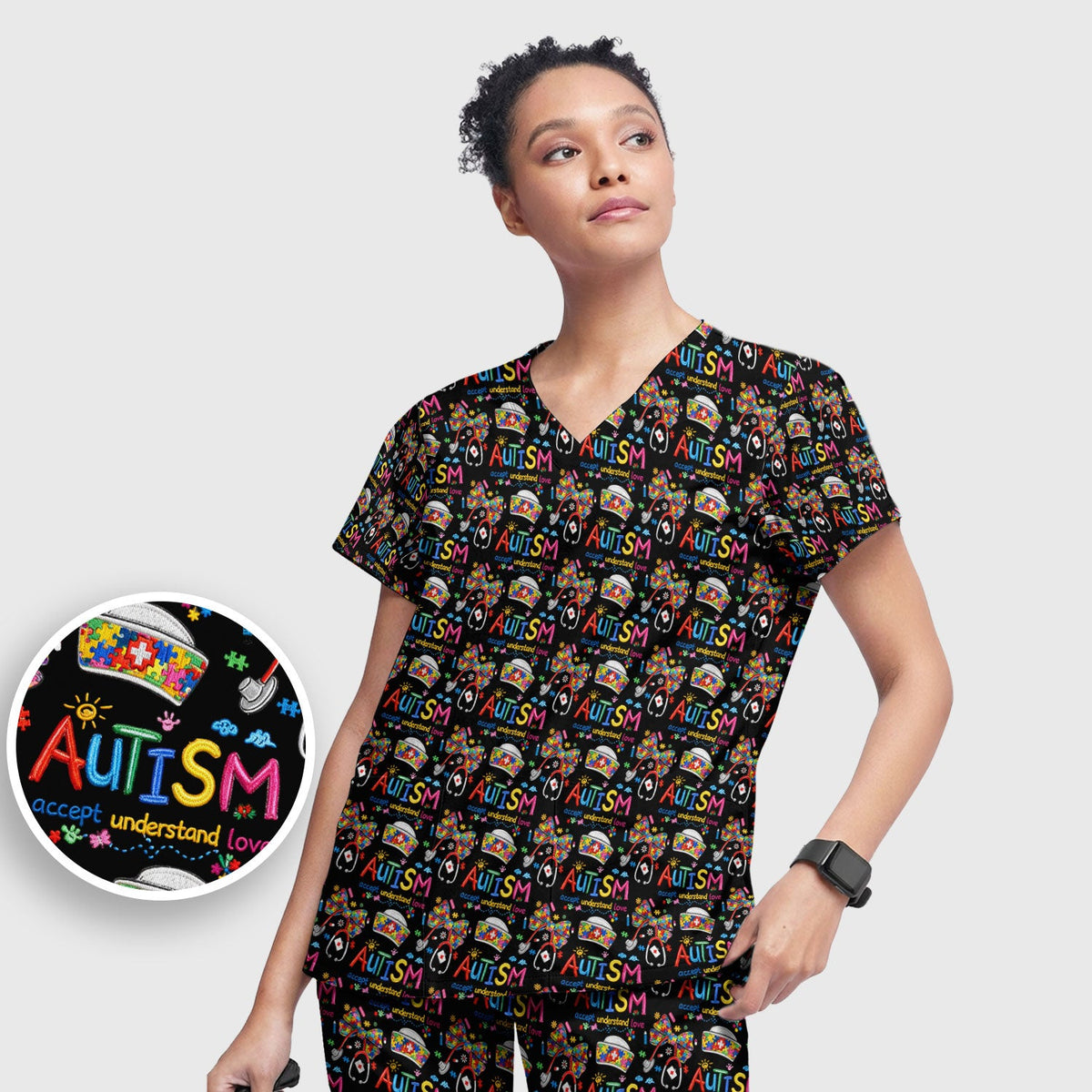 Autism Awareness Accept Understand Love Nurse Scrub Set