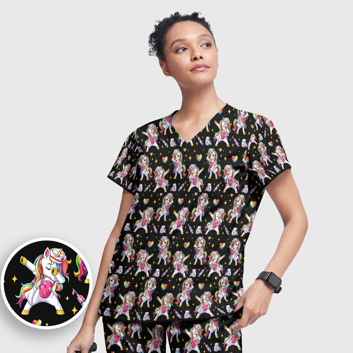 Nurse Unicorn Rainbow Scrub Set